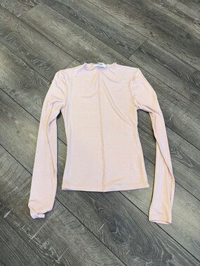 Double Zero Pale Pink Long Sleeve Seam-Detail Crewneck Top